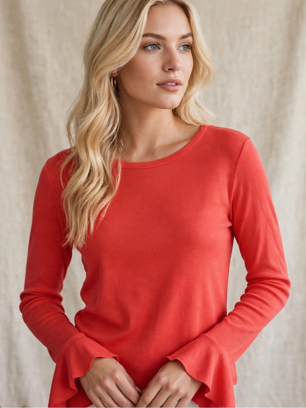 Maeve Red Flare Sleeve Top Size Large NWT